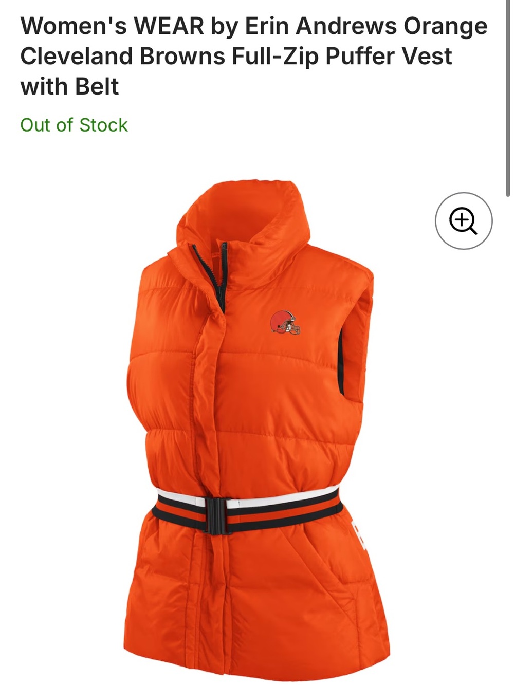 Orange Cleveland Browns Full-Zip Puffer Vest with Belt - Women's by Erin Andrews
